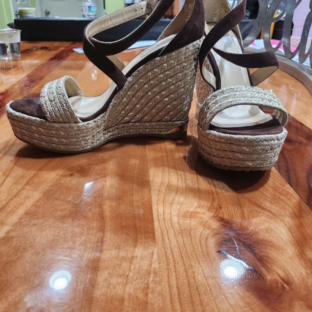 Elegant Tan and Brown Wedge Sandals